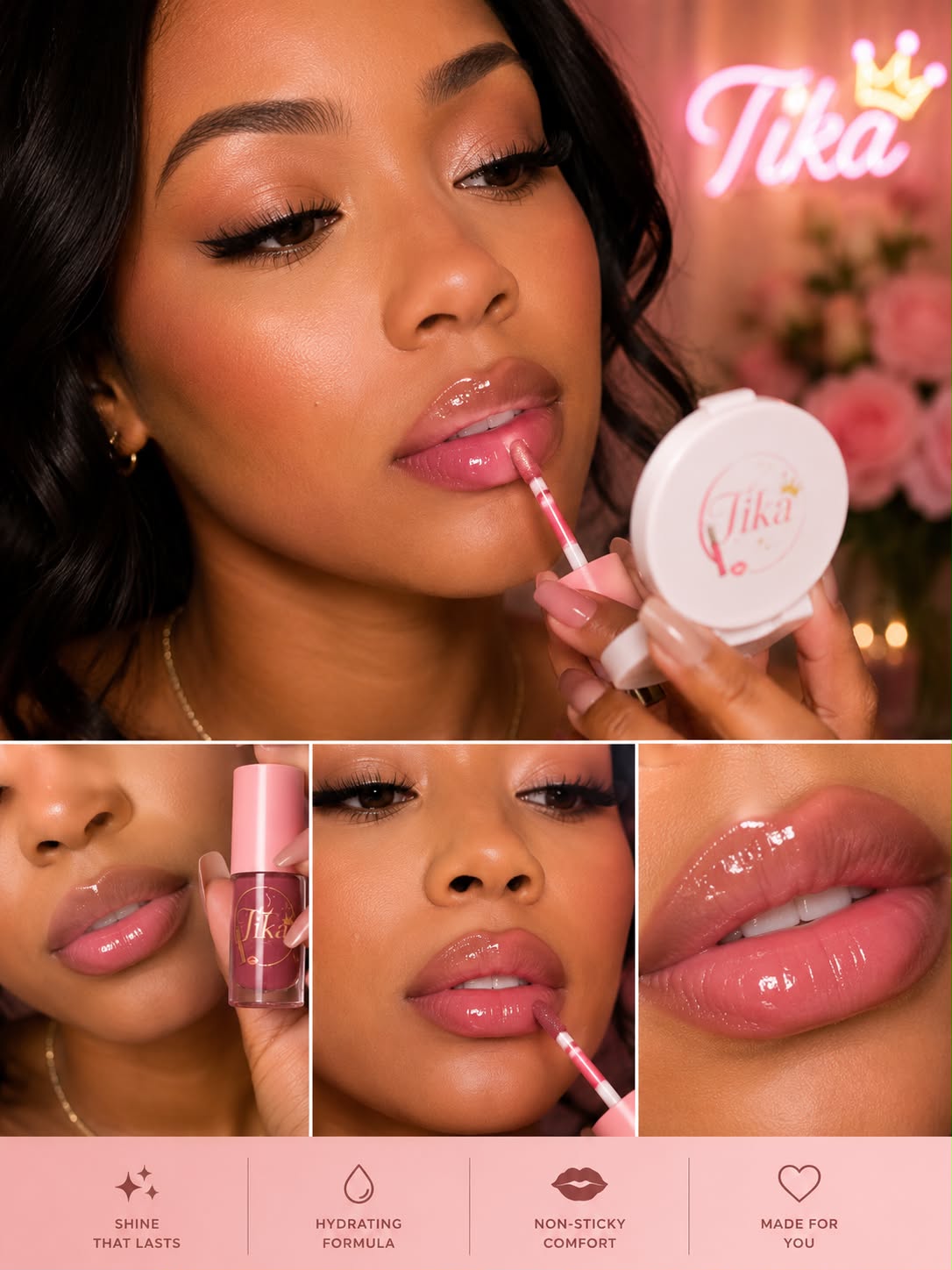 TIKA Luxury Beauty Gift Set – Fragrance, Lip Gloss & Pocket Mirror Collection